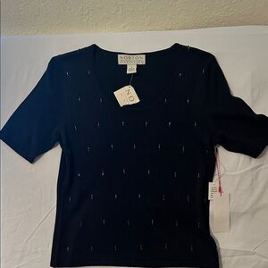 Norton McNaughton Black Short-Sleeve Beaded Knit Top